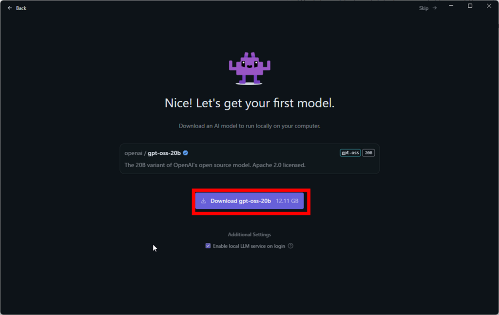 LM Studio セットアップ Download gpt-oss-20b