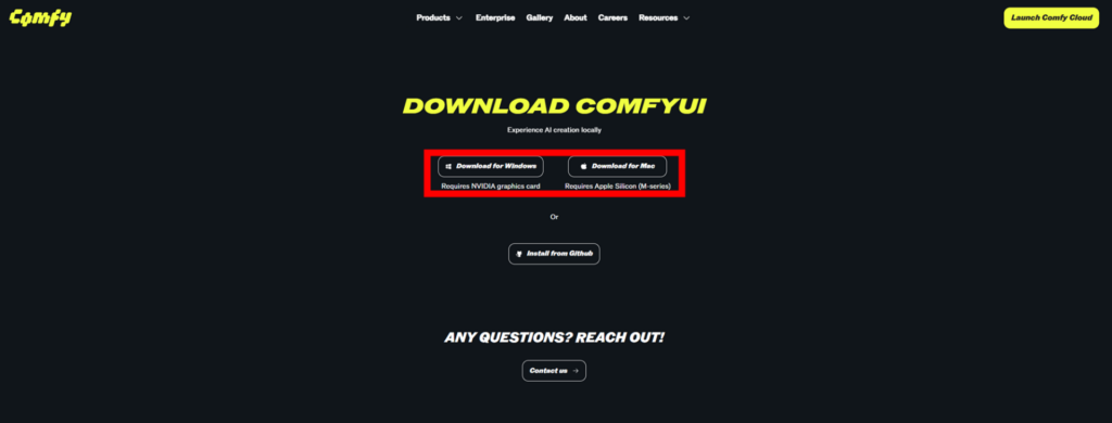 ComfyUI ダウンロードページ