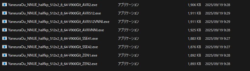 将棋エンジン やねうら王v9.00 GitHub版 Windows-64bit版 NNUE_halfkp_512_8_64
中身
