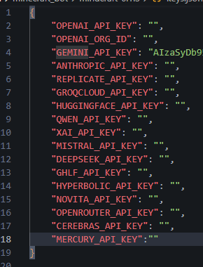 Mindcraft keys.json APIキー