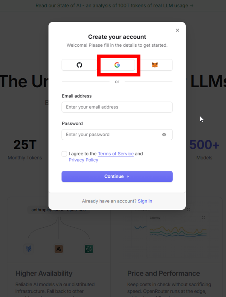 OpenRouter アカウント作成