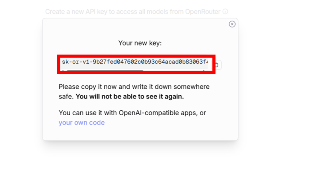 OpenRouter Your new key