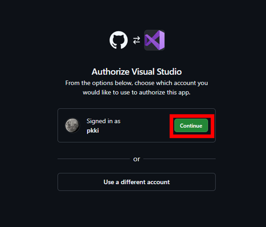 Visual Studio をGithubを使ってログインする